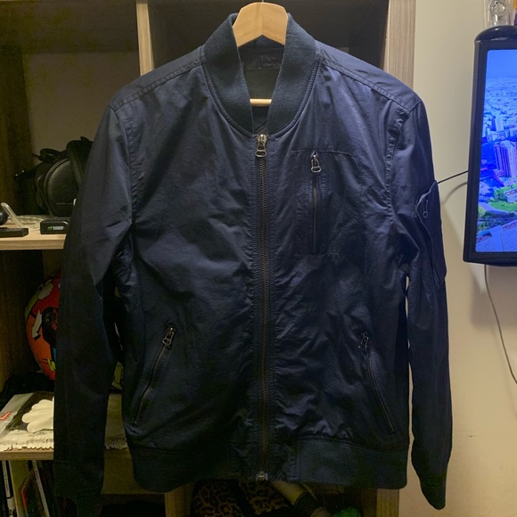 Mens Blank NYC Navy Blue Bomber Jacket - Picture 1 of 11